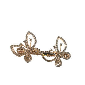 Hair Alligator Clip Barrettes Butterfly Rhinestone Gold Tone
